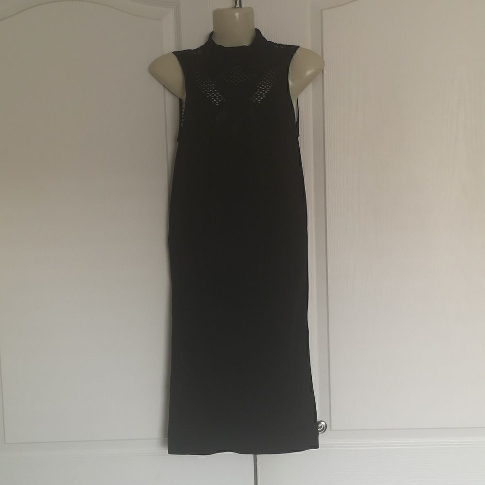 Bebe Ladies Black Mock Neck Bodycon Midi Dress Medium